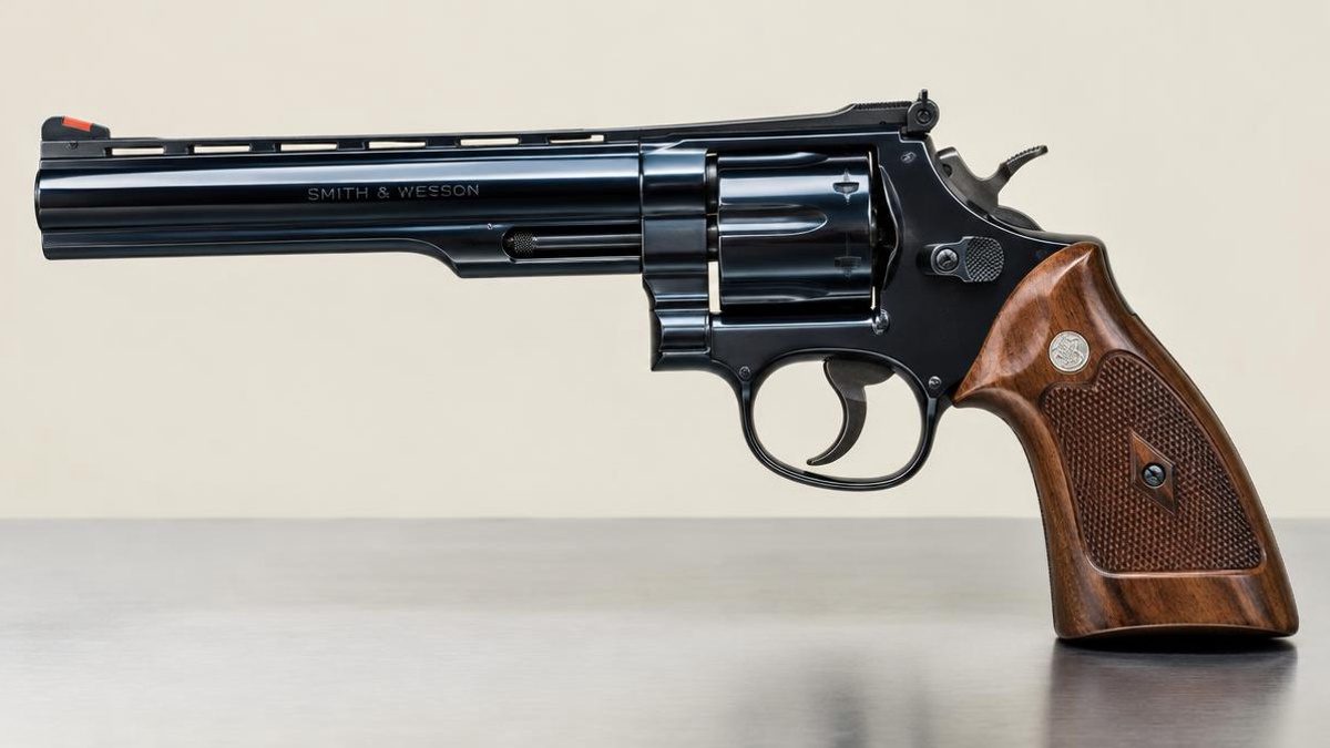 Polished blued double action revolver with ventilated rib barrel