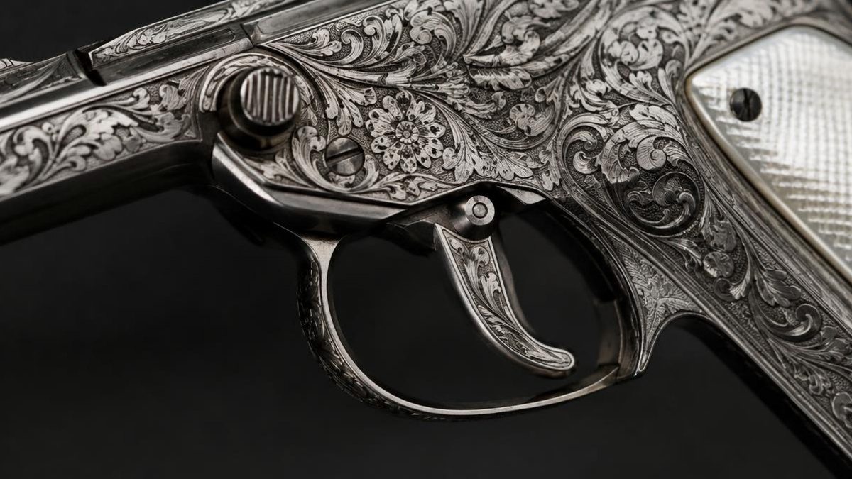 Nineteenth century pocket pistol with engraved silver frame in a wooden case